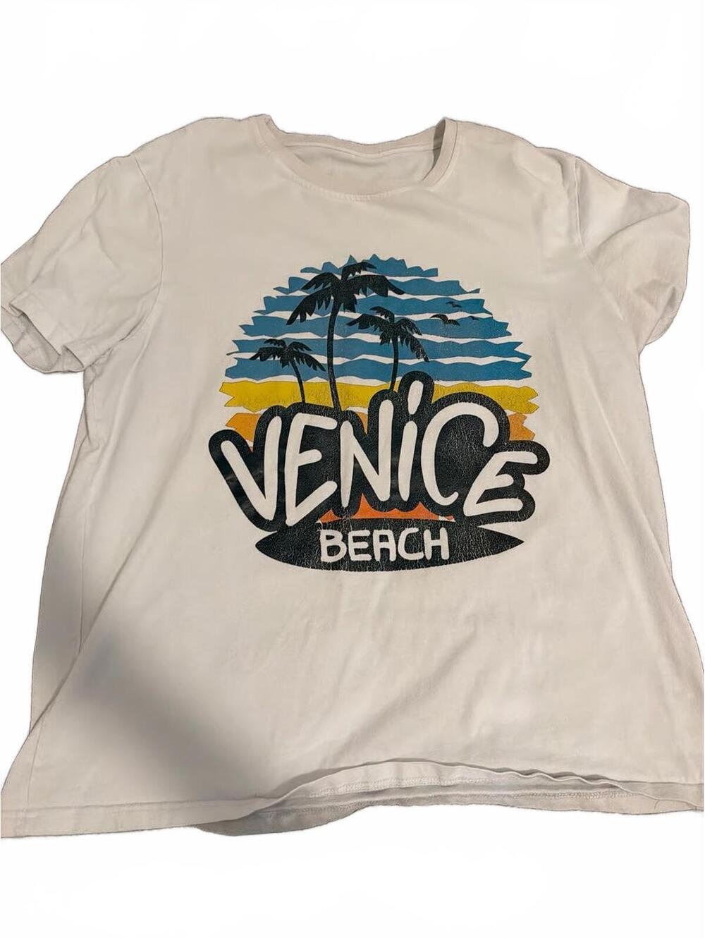 SHEIN Mens Large White Venice Beach Graphic Tee Casual Fit